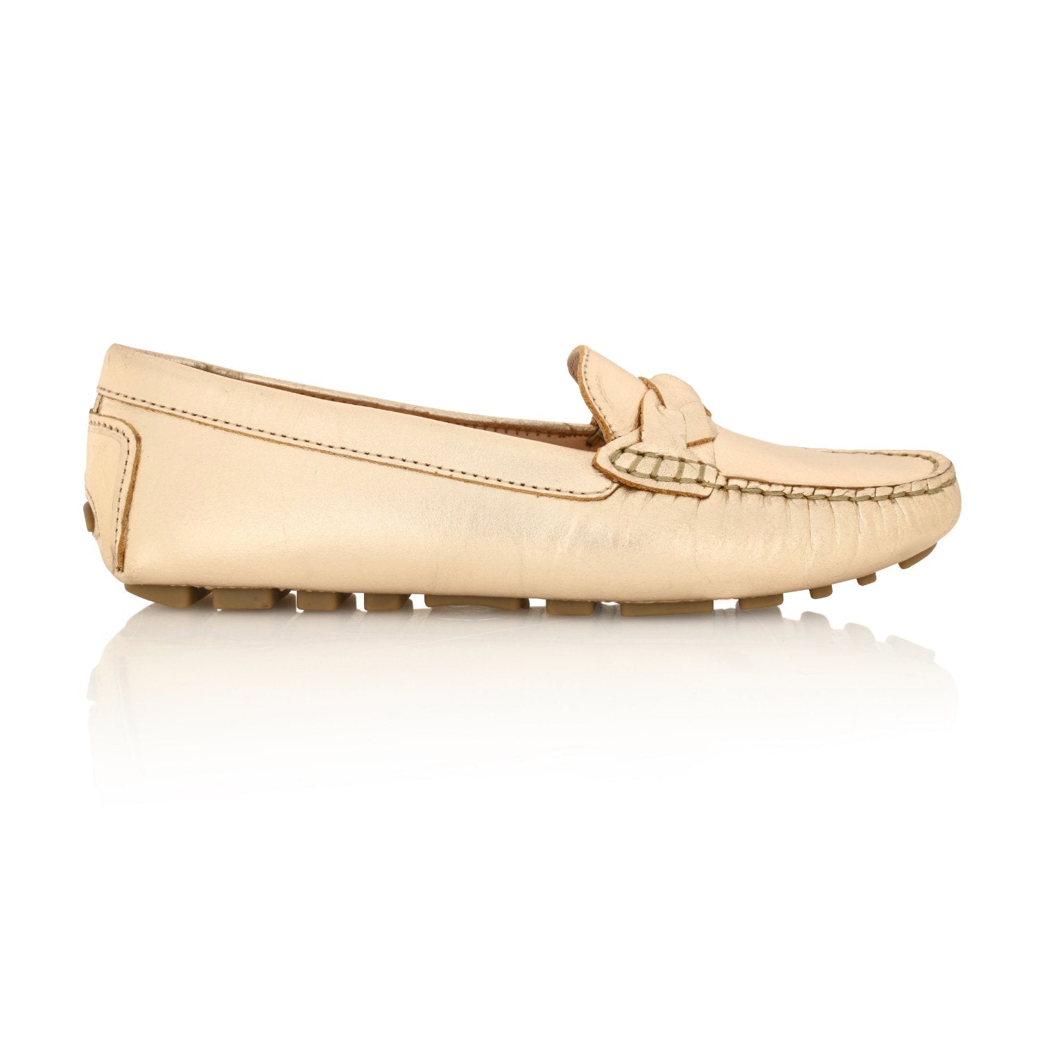 Joan Oloff Shoes PIPER Leather Driving Loafer Gold Metallic Size 8