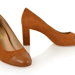 Sandra Autumn Kid Suede/ Autumn Soft Lux Leather Cap Toe Comfortable Heel_3335