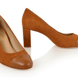 Sandra Autumn Kid Suede/ Autumn Soft Lux Leather Cap Toe Comfortable Heel_3335