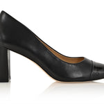 Sandra Black Soft Lux Leather/ Black Patent Comfortable Heel_3301