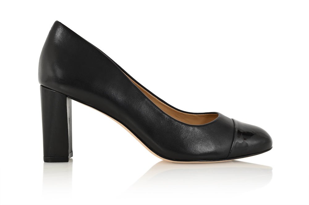 Sandra Black Soft Lux Leather/ Black Patent Comfortable Heel_3301