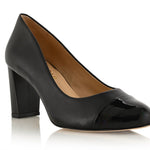 Sandra Black Soft Lux Leather/ Black Patent Comfortable Heel_3303