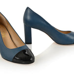 Sandra Indigo Blue Soft Lux Leather/ Black Soft Lux Leather Cap Toe Comfortable Heel_3321