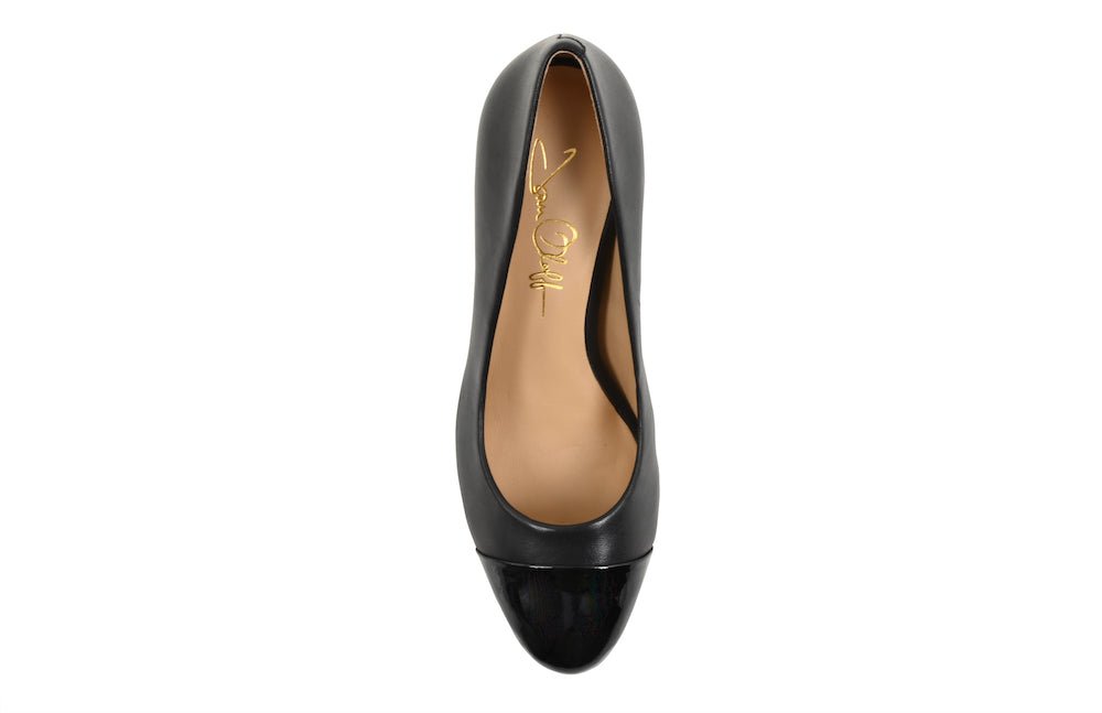Sandra Black Soft Lux Leather/ Black Patent Comfortable Heel_3305