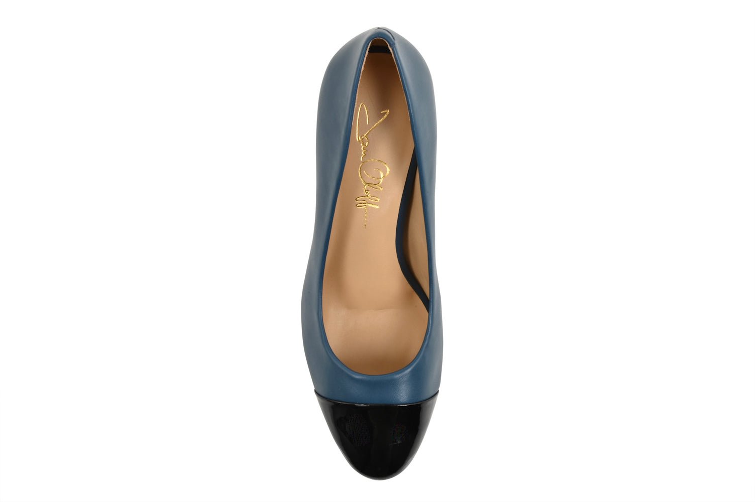 Sandra Indigo Blue Soft Lux Leather/ Black Soft Lux Leather Cap Toe Comfortable Heel_3319