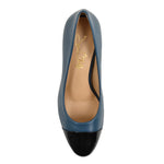 Sandra Indigo Blue Soft Lux Leather/ Black Soft Lux Leather Cap Toe Comfortable Heel_3319