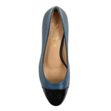 Sandra Indigo Blue Soft Lux Leather/ Black Soft Lux Leather Cap Toe Comfortable Heel_3319