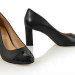 Sandra Black Soft Lux Leather/ Black Patent Comfortable Heel_3307