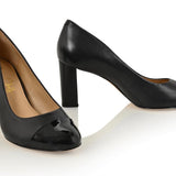 Sandra Black Soft Lux Leather/ Black Patent Comfortable Heel_3307