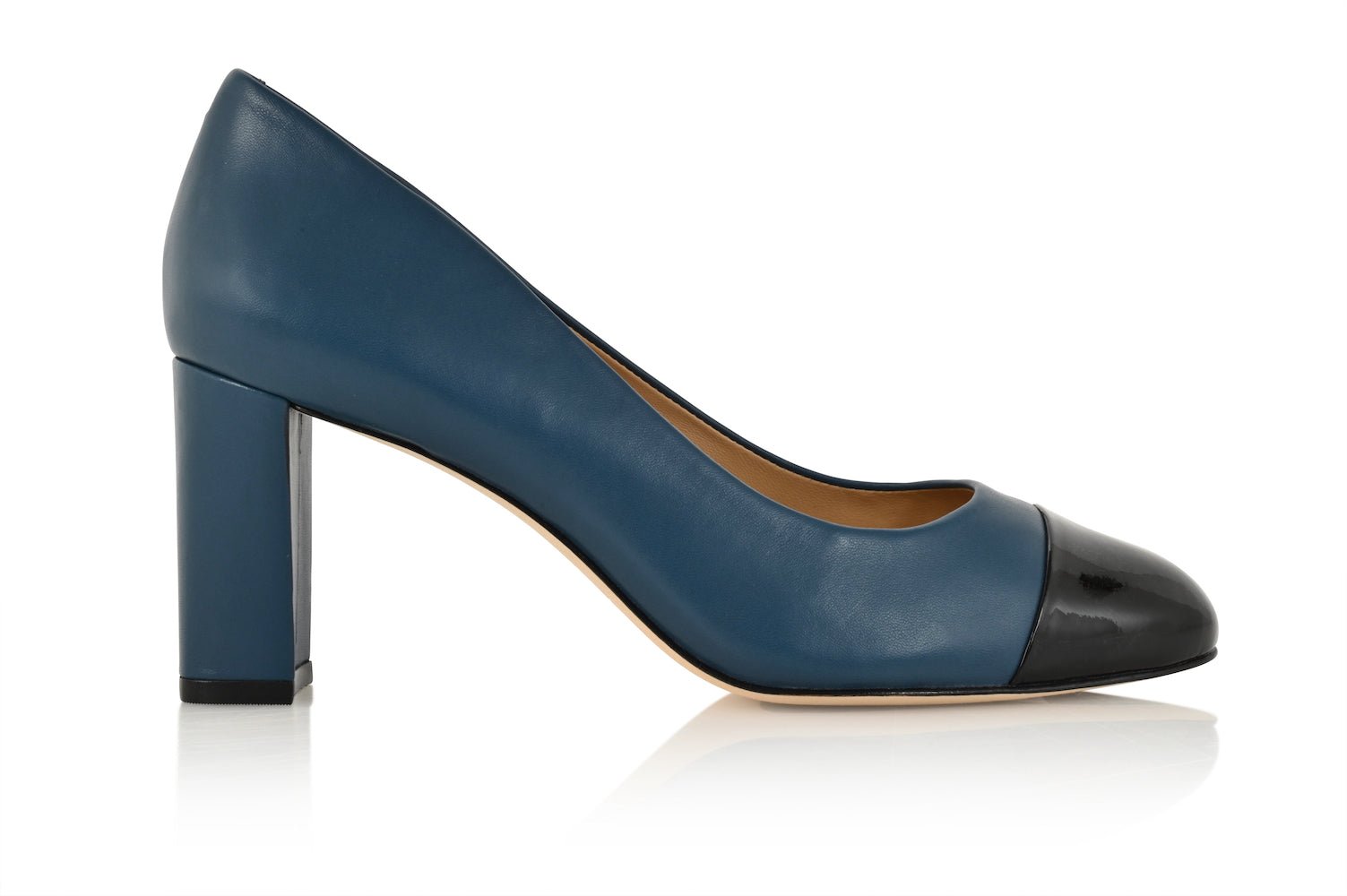 Sandra Indigo Blue Soft Lux Leather/ Black Soft Lux Leather Cap Toe Comfortable Heel_3315