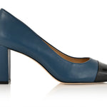 Sandra Indigo Blue Soft Lux Leather/ Black Soft Lux Leather Cap Toe Comfortable Heel_3315
