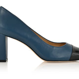 Sandra Indigo Blue Soft Lux Leather/ Black Soft Lux Leather Cap Toe Comfortable Heel_3315