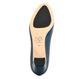 Sandra Indigo Blue Soft Lux Leather/ Black Soft Lux Leather Cap Toe Comfortable Heel_3320