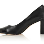 Sandra Black Soft Lux Leather/ Black Patent Comfortable Heel_3302