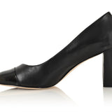Sandra Black Soft Lux Leather/ Black Patent Comfortable Heel_3302
