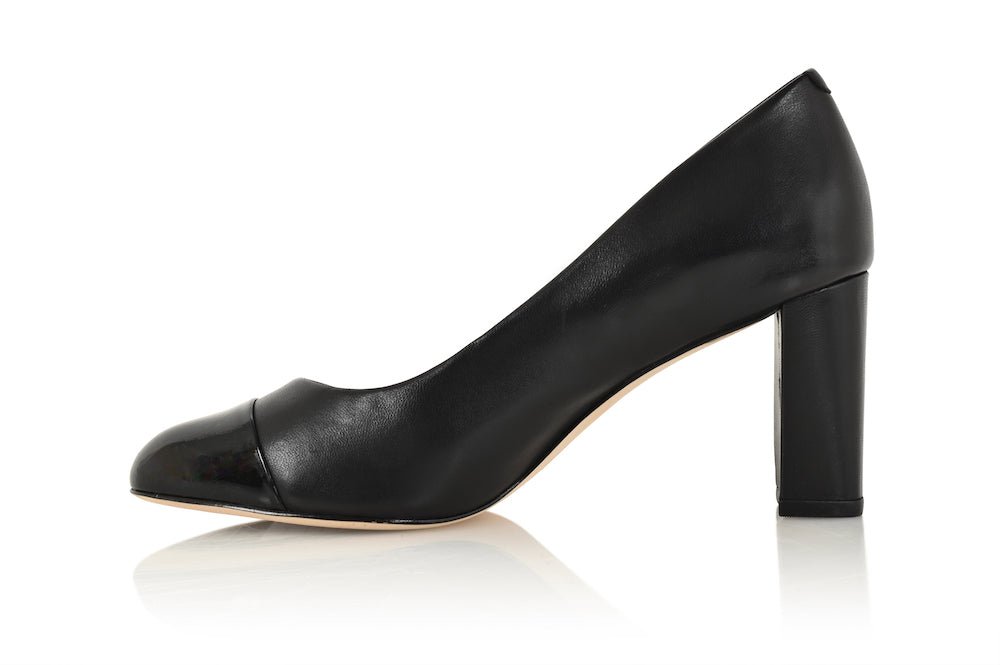 Sandra Black Soft Lux Leather/ Black Patent Comfortable Heel_3302