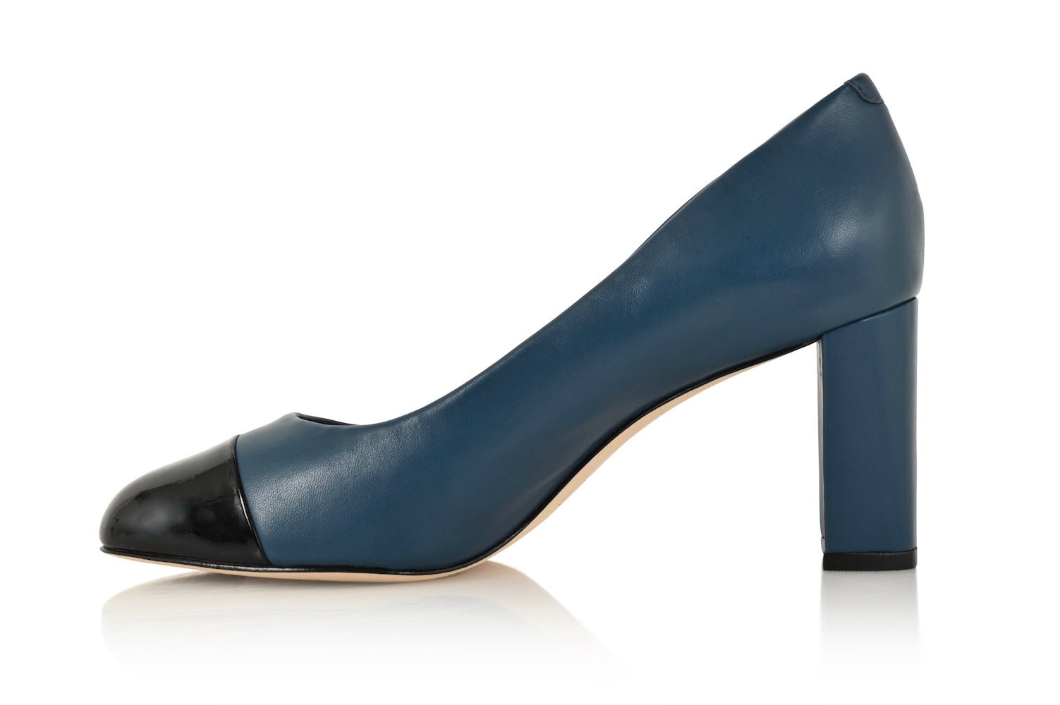 Sandra Indigo Blue Soft Lux Leather/ Black Soft Lux Leather Cap Toe Comfortable Heel_3316