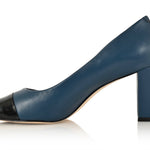 Sandra Indigo Blue Soft Lux Leather/ Black Soft Lux Leather Cap Toe Comfortable Heel_3316