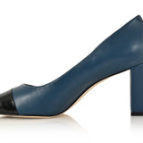 Sandra Indigo Blue Soft Lux Leather/ Black Soft Lux Leather Cap Toe Comfortable Heel_3316