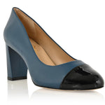 Sandra Indigo Blue Soft Lux Leather/ Black Soft Lux Leather Cap Toe Comfortable Heel_3317